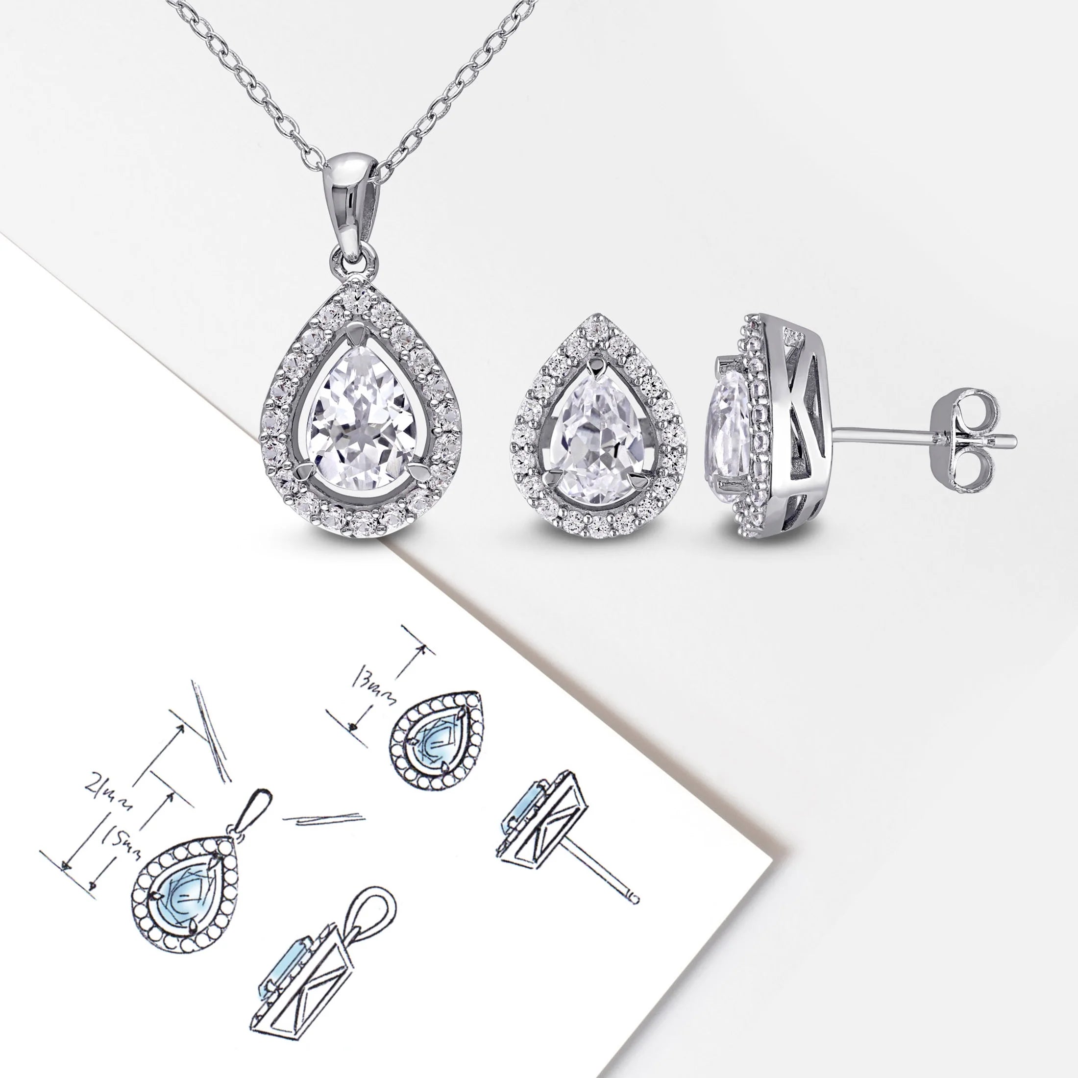 Women'S Created Sapphire Sterling Silver Jewelry Set