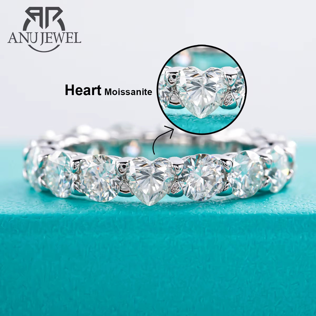 4Mm D Color Heart Moissanite Diamond Wedding Band Ring 18K Gold Plated 925 Sterling Silver Eternity Rings Wholesale
