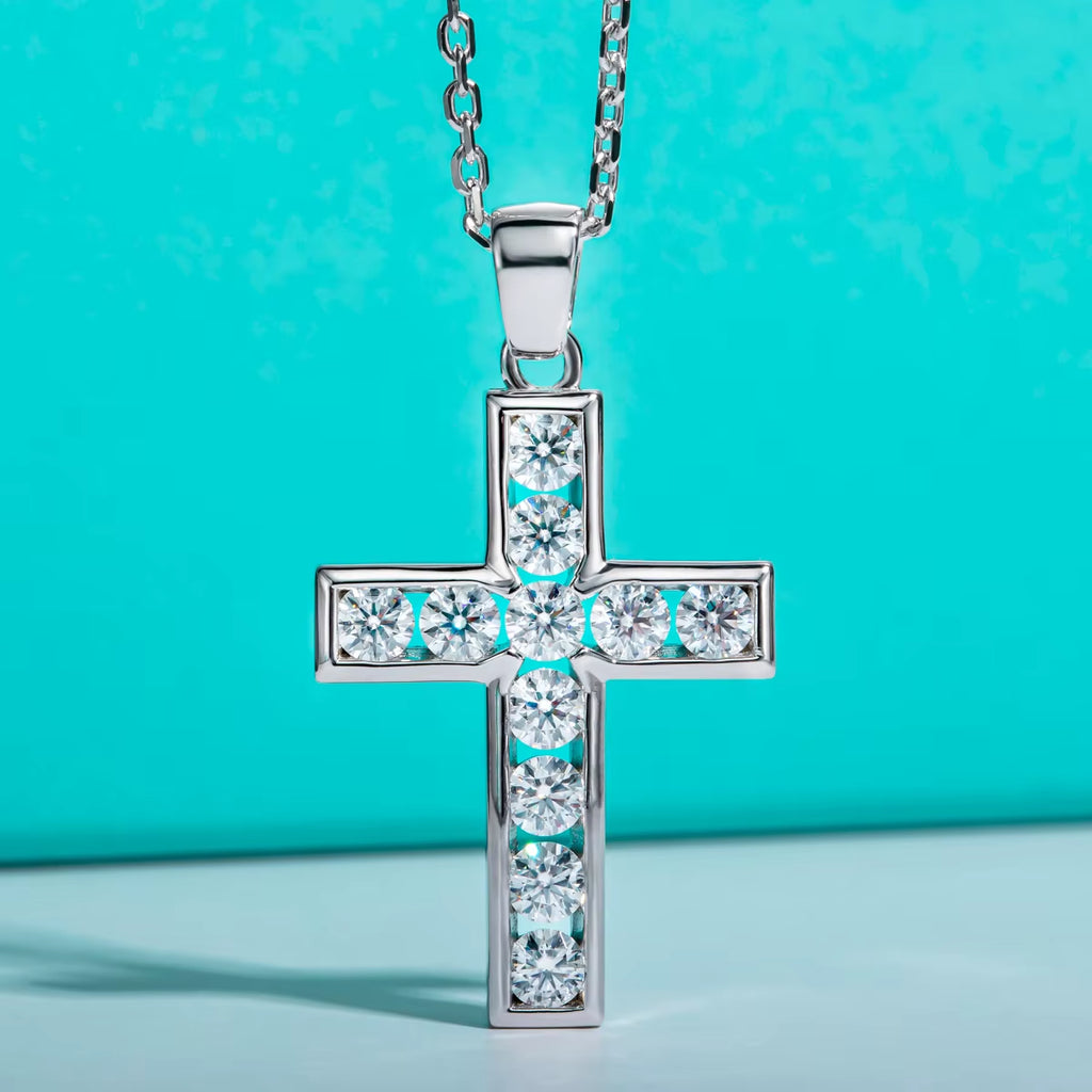 3.5MM 2.2Cttw D Color Moissanite Diamond Cross Pendant Necklace 925 Sterling Silver Fine Jewelry Gifts 