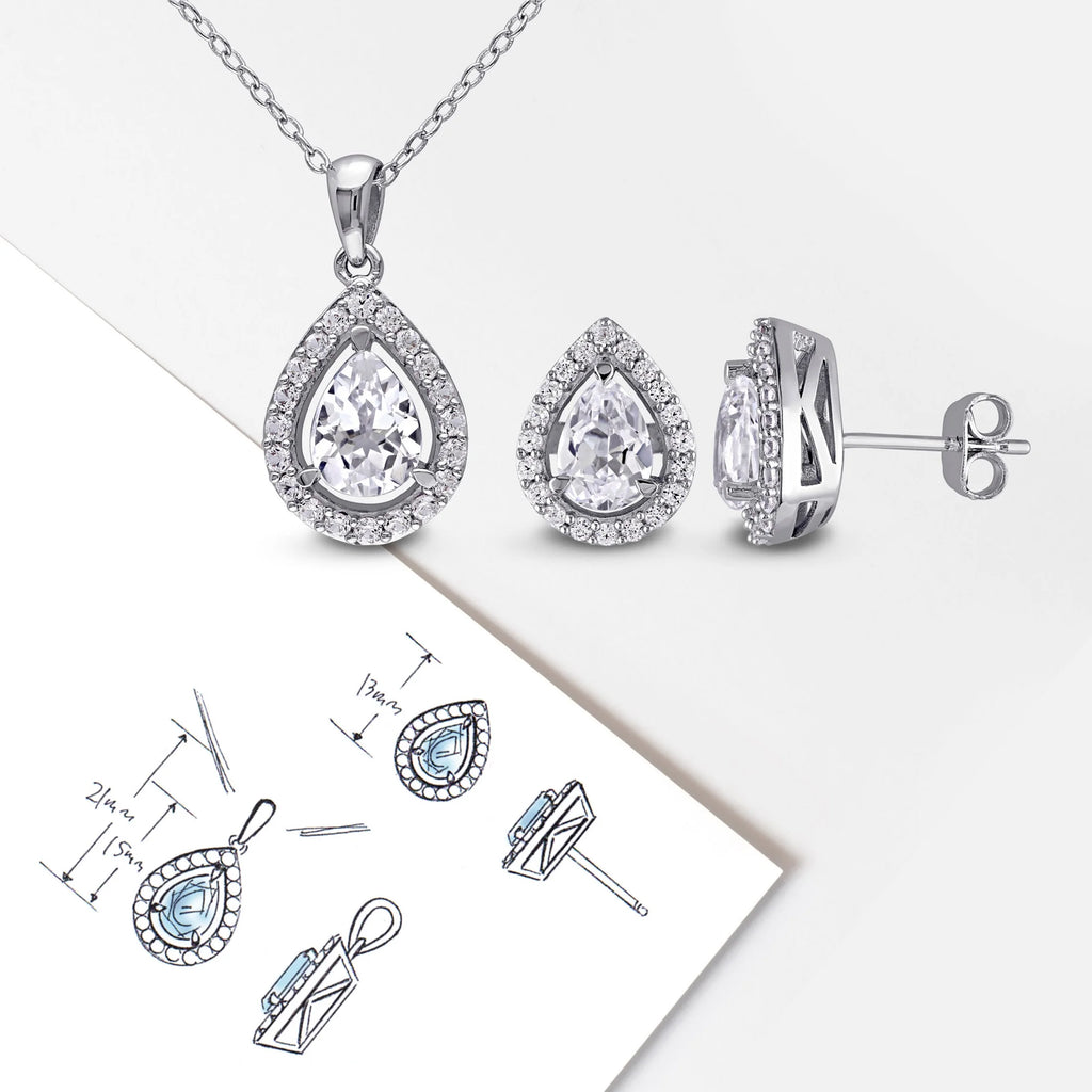 Women'S Created Sapphire Sterling Silver Jewelry Set