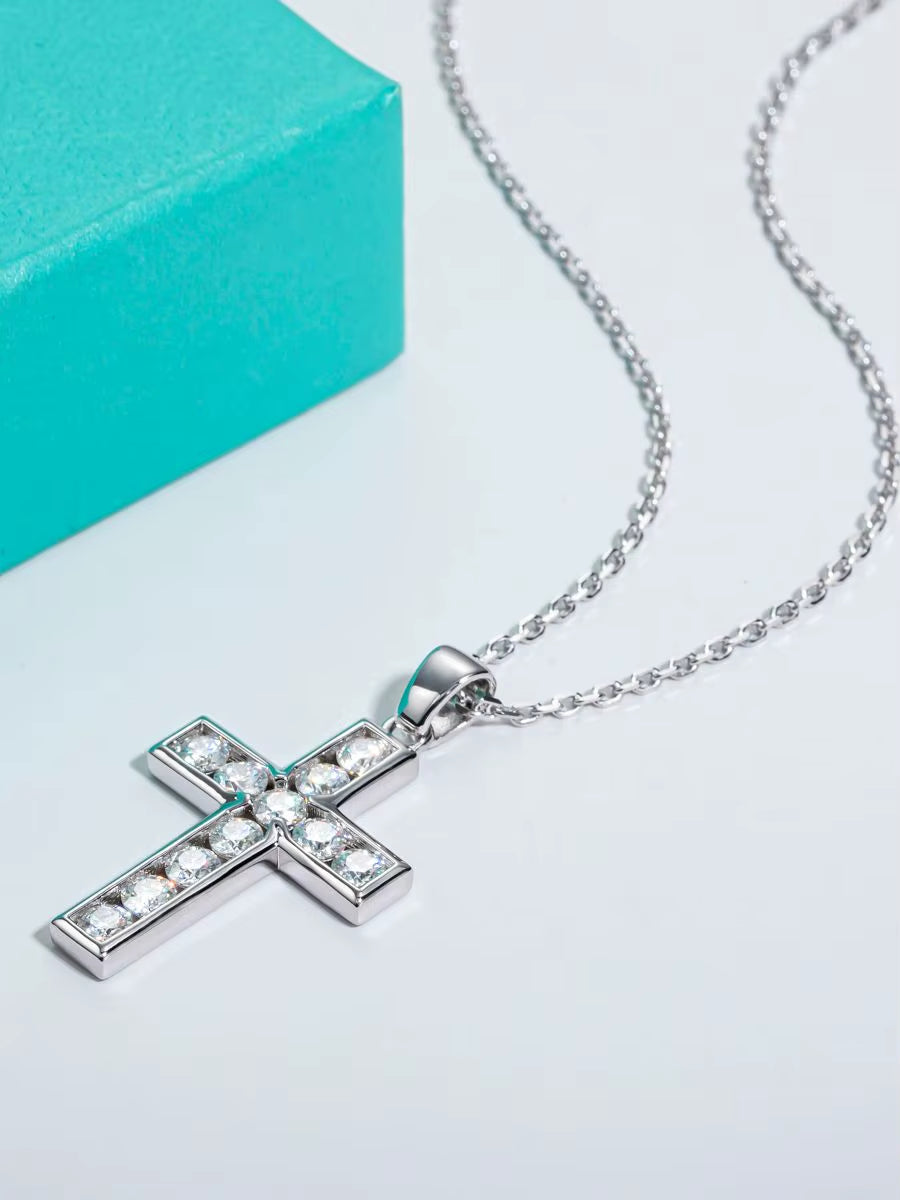 3.5MM 2.2Cttw D Color Moissanite Diamond Cross Pendant Necklace 925 Sterling Silver Fine Jewelry Gifts 