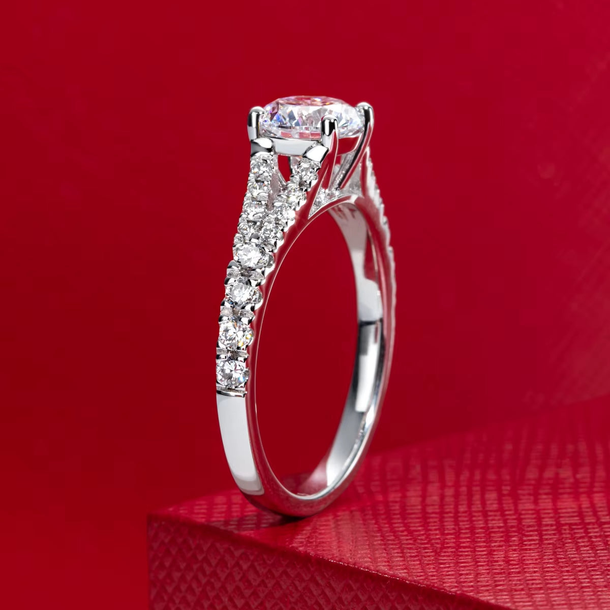 14K White Gold IGI 1Ct D Color VVS Lab Grown Diamond Engagement Rings Split Shank Promise Ring Anniversary Gifts
